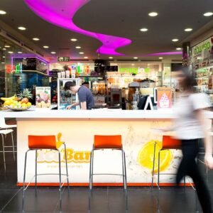 Modern and elegant counter made of Corian in a juice bar